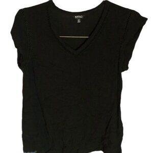 Buffalo David Bitton sheer short sleeve top shirt visose small petite black  v-n